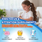 Kids Focus and Attention Supplements with Phosphatidylserine, Omega-3, Magnesium Glycinate & L-Theanine, Brain Vitamins Liquid Drops for Kids Memory, Cognitive, Sleep, Calm & Mood, Strawberry, 2 Fl Oz