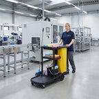 NORTHSKY Janitorial Cart, 3-Shelf Cleaning Carts on Wheels,Commercial Traditional Plastic Housekeeping Cart with 2 Yellow Vinyl Bag and 2 Pair of Rubber Gloves (Classic Black)