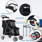 Dog Stroller Cat Pet Carriers for Small Medium Dogs Cats Travel Camping 4 Wheels Lightweight Folding Crate Stroller with Soft Pad (Black)