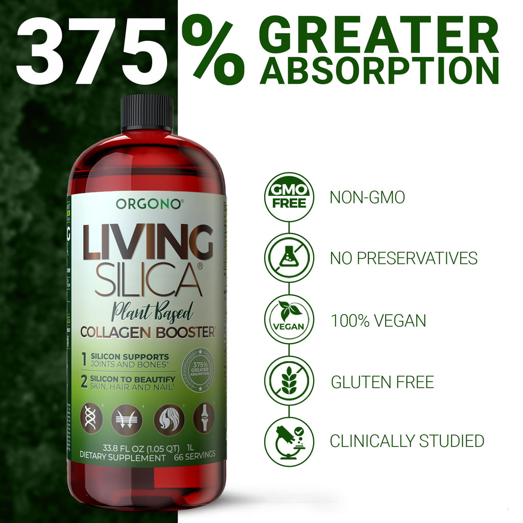 Living Silica ORGONO Plant-Based Collagen Booster | Horsetail Extract & Rosemary | Supports Collagen & Elastin for Joint & Bone Health, Glowing Skin, Strong Hair & Nails | 33.85 Fl Oz