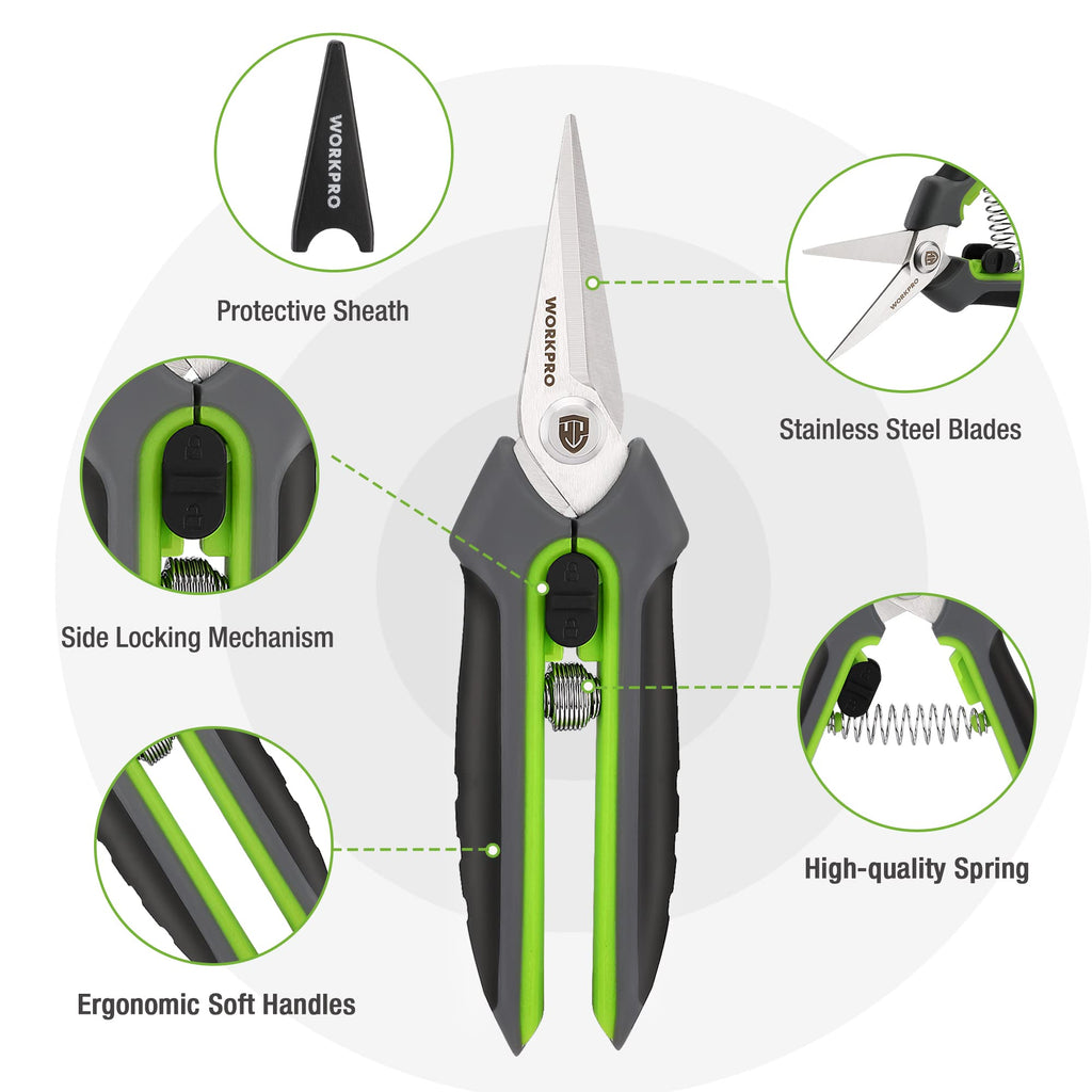 WORKPRO 2-Pack Garden Pruning Shears, 8" Bypass & 6.25" Straight Shears