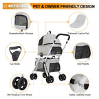 BETSOCCI Double Dog Stroller with 2 Detachable Carrier, Portable Pet Stroller for Small Dogs & Cats Folding Lightweight Puppy Travel Carriage, 4 Wheels, Grey