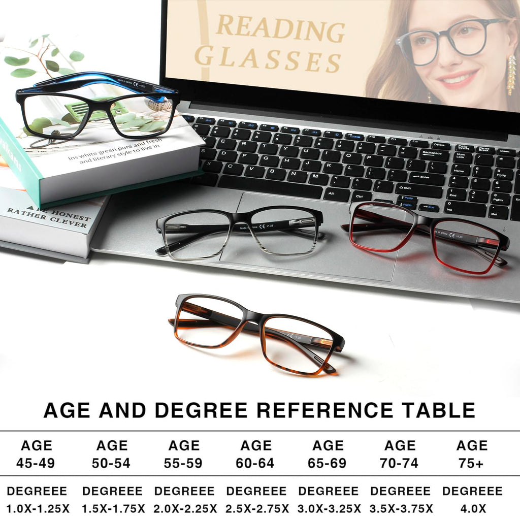 VisiWell 4 Pack Progressive Multifocus Reading Glasses Blue Light Blocking Readers for Men Women with Spring Hinge (4 Mix Color, 1.75, x)