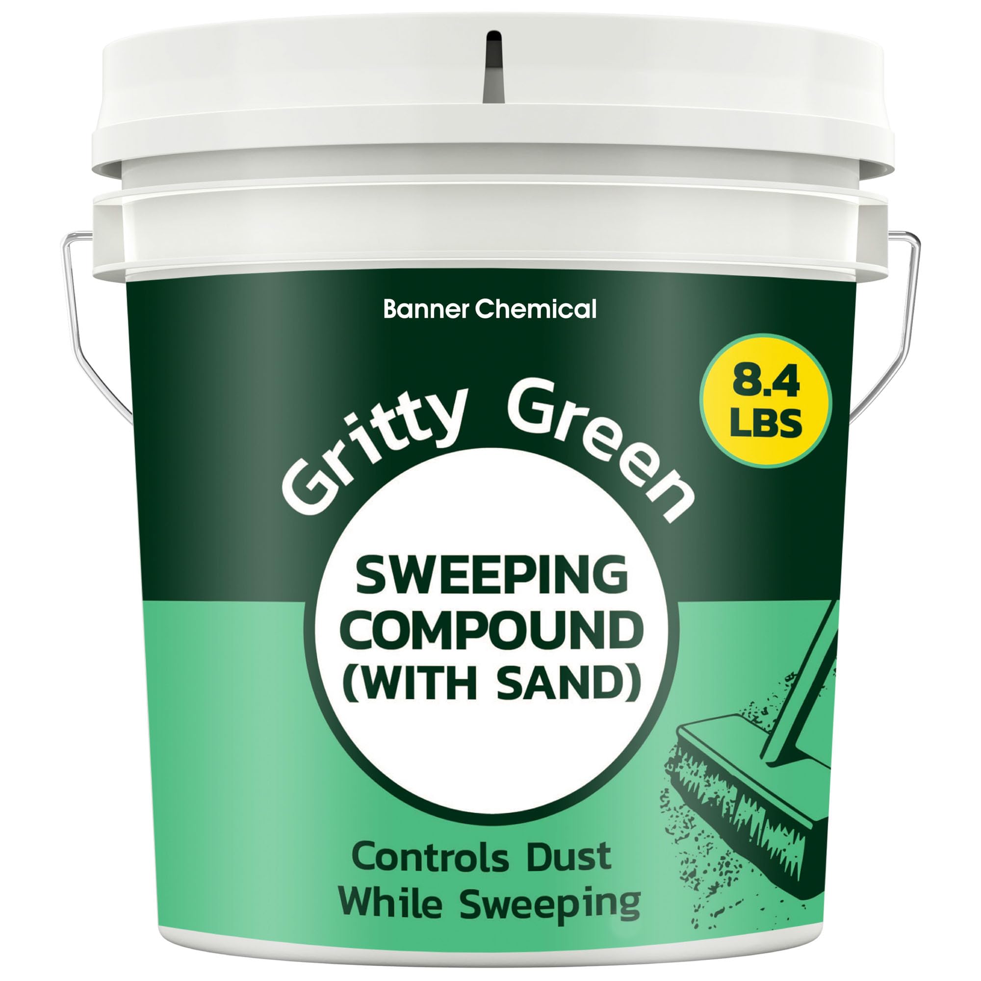 Gritty Green Sweeping Compound with Sand – Effective Dust Control on Cement & Unfinished Floors, Grit and Sand Breaks Up Loose Dust for an Even Deeper Clean, Oil Free, Made in USA (8.4 lbs)