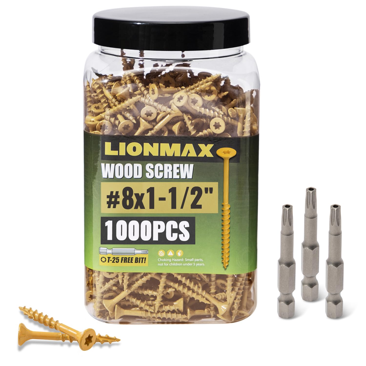 LIONMAX Wood Screws 1-1/2 Inch, Deck Screws #8 x 1-1/2", 1000 PCS, Rust Resistant, Epoxy Coated, Exterior Wood Screw, Outdoor Decking Screws, Torx/Star Drive Head, T25 Star Bit Included, Tan