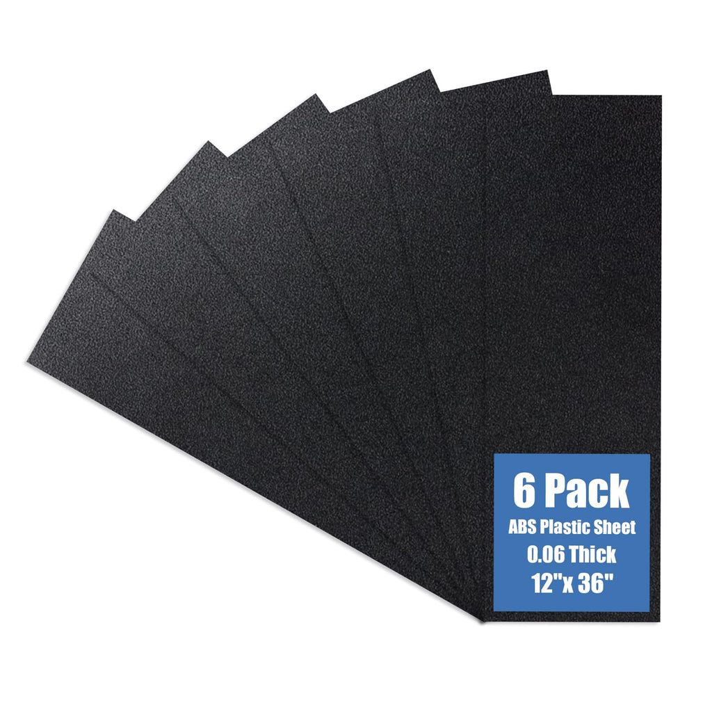 Plastic Sheet 12" x 36" x 0.06", Black PVC Board Flexible Moldable Impact Strength and High Tensile 1/16" Thick (1.5mm) for Crafts Materials Home Decor and Handicrafts, Abs Plastic Sheets 6 Pack
