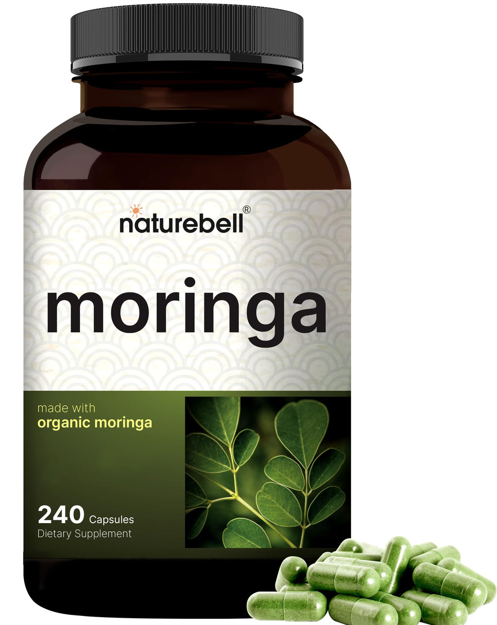 NatureBell Moringa - 240 Capsules - Organic Moringa for Immune, Energy & Skin Health Support* - Green Superfood Properties