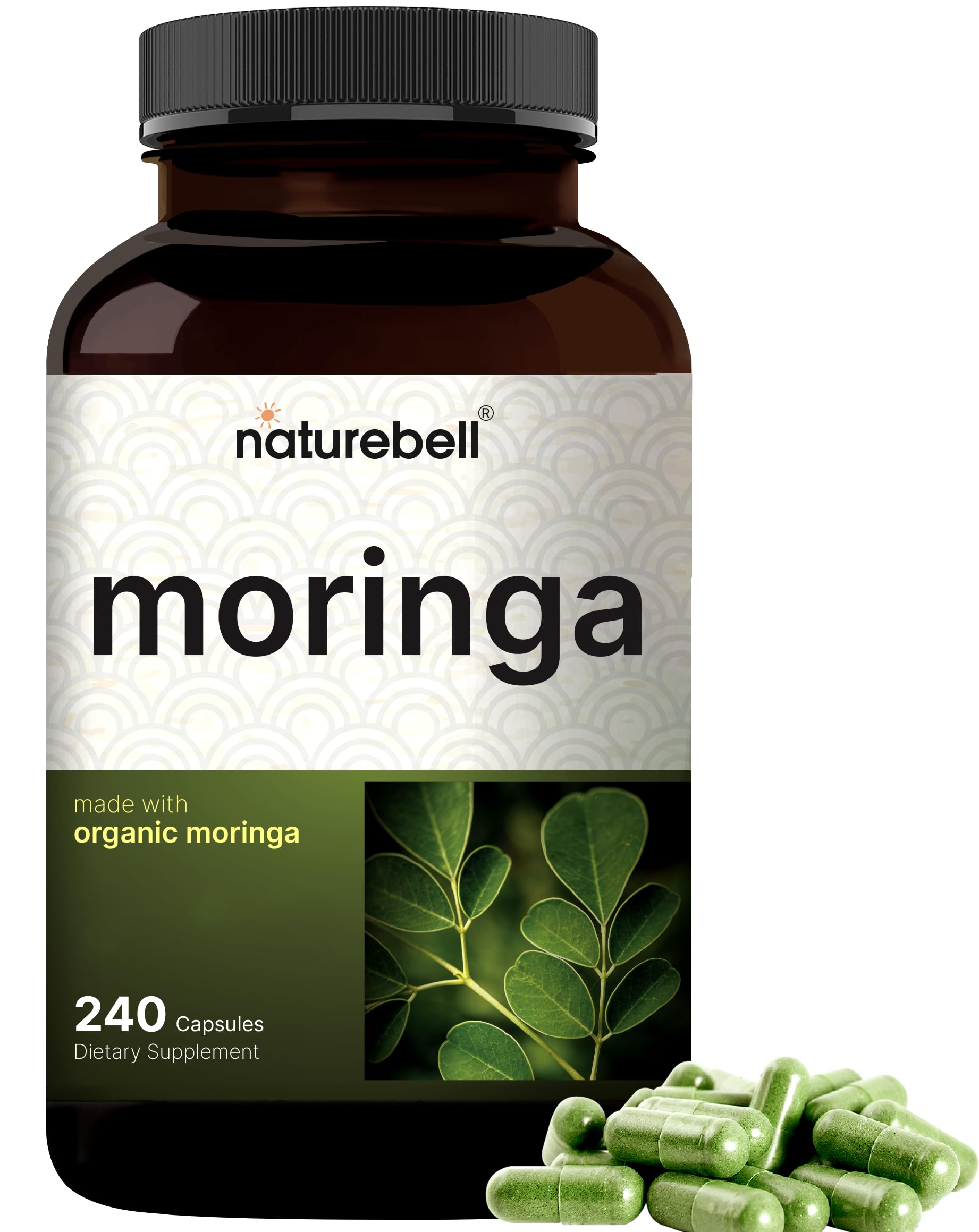 NatureBell Moringa - 240 Capsules - Organic Moringa for Immune, Energy & Skin Health Support* - Green Superfood Properties
