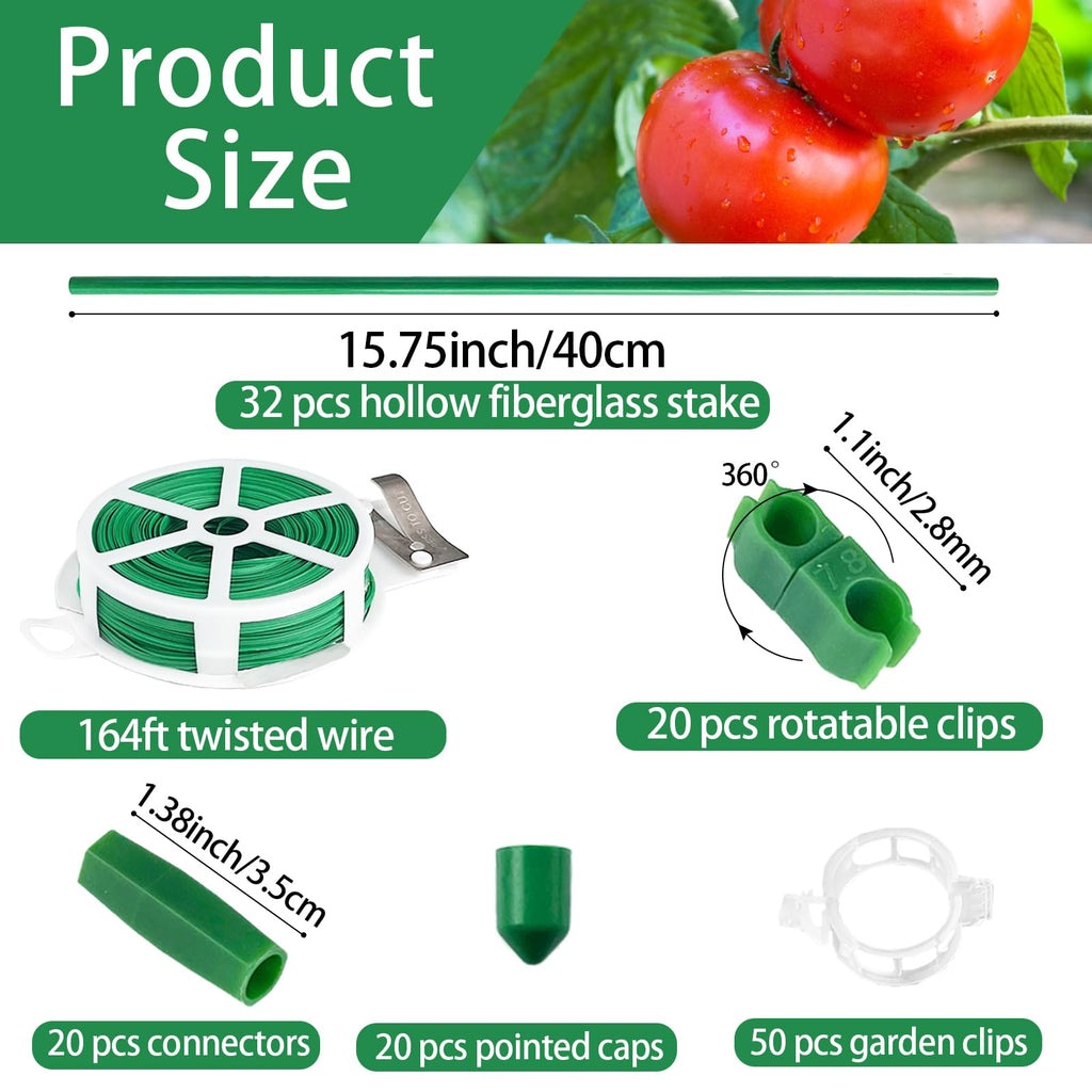 143 Pcs Garden Stakes Set,32 Sets of Fiberglass Plant Stakes Sticks,DIY 3ft 4ft 5ft 6ft 7ft Sturdy Plant Stakes for Tomato Vegetables, Sticks Support for Indoor Outdoor Plants Gardening Supplies