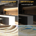 Yeewhale 50FT COB LED Strip Lights 3000K Warm White Dimmable DC 24V Flexible LED Tape Light for Bedroom, with Remote and App Control LED Light Strip,for DIY Home Decoration