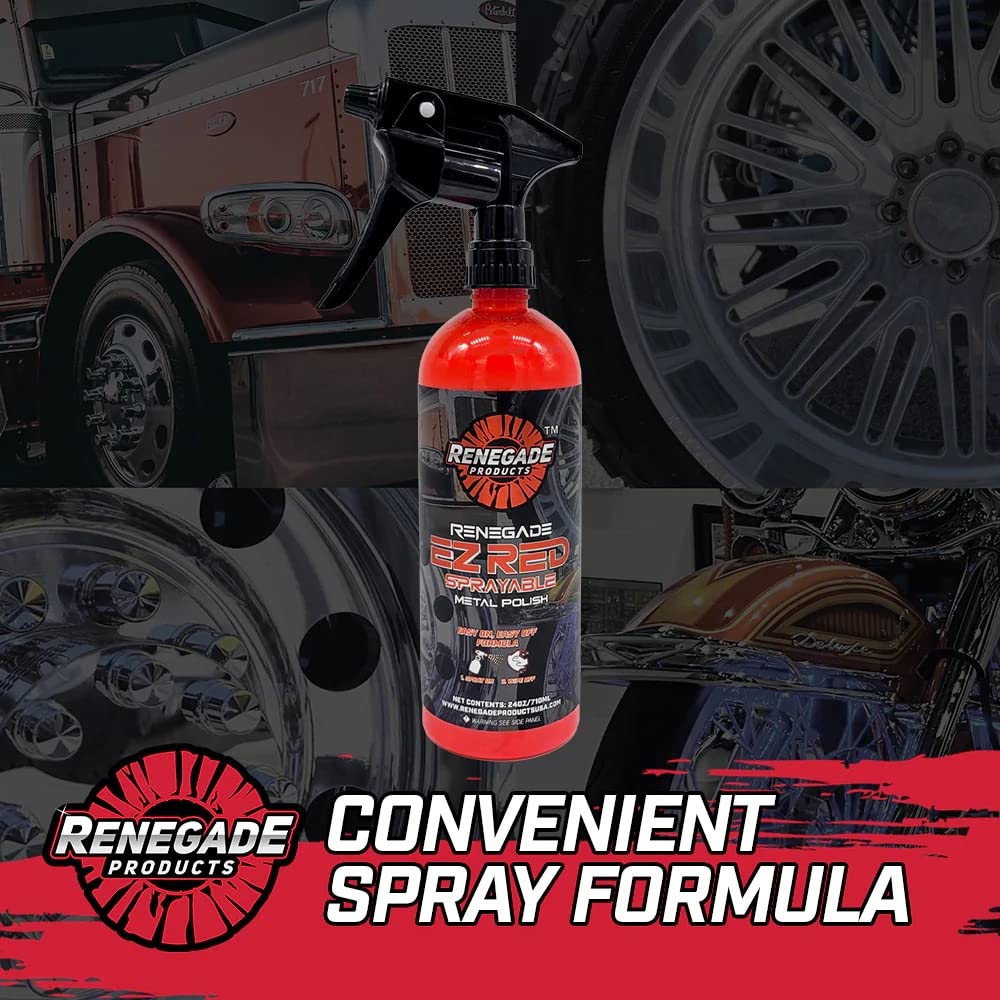 Renegade Products USA - EZ Red Sprayable Metal Polish & Cleaner for Chrome, Aluminum, and Stainless Steel | High-Gloss Shine & Protection | 24oz