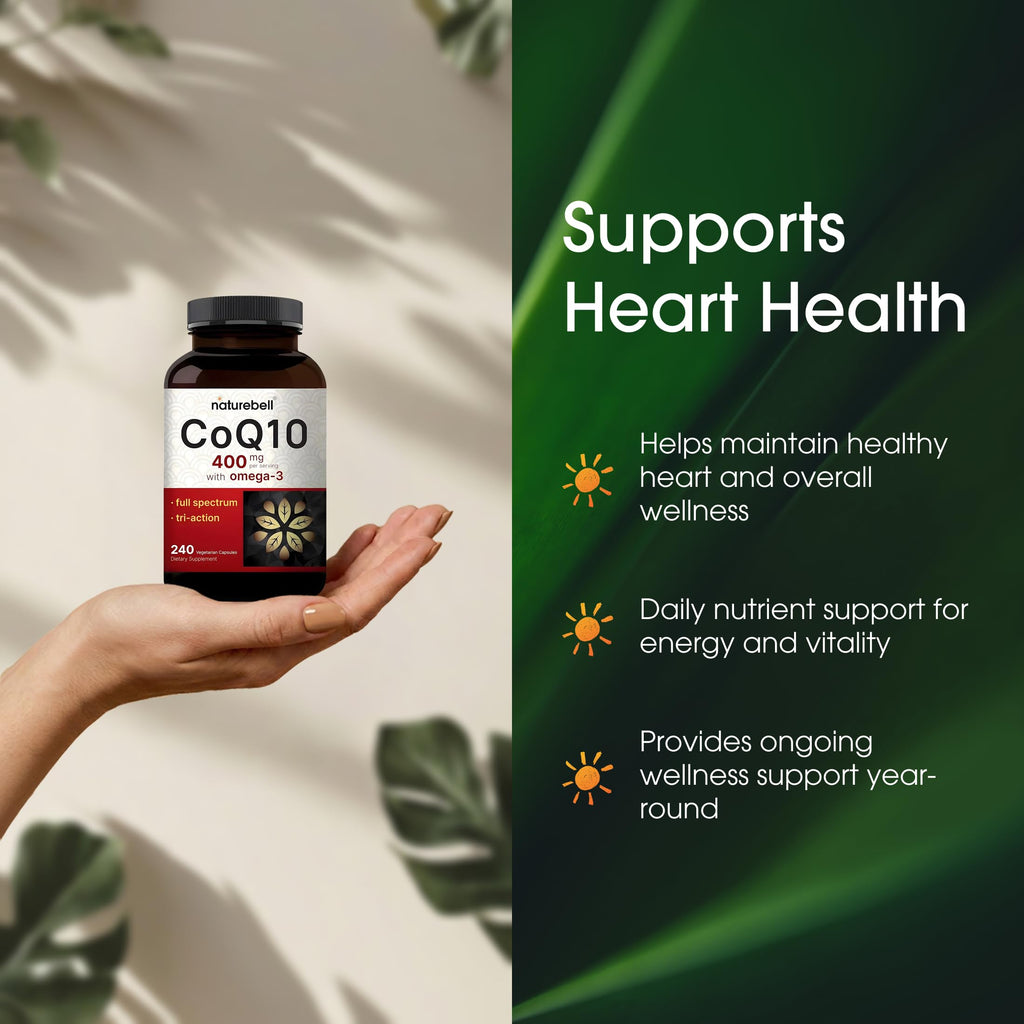 NatureBell CoQ10 400mg with Omega-3-240 Capsules - Antioxidant Supplement for Heart & Energy Health Support - Supports Cellular Energy* - Extra Strength Coenzyme Q10
