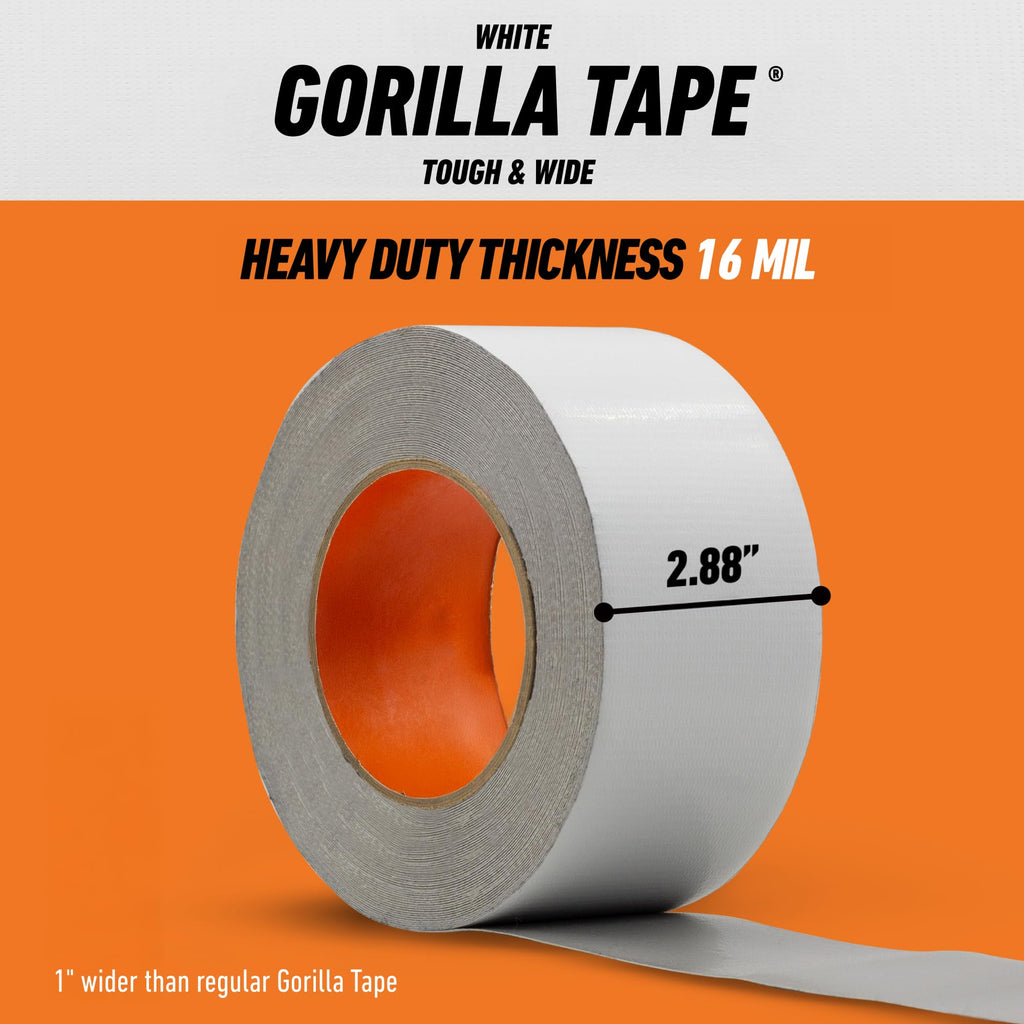 Gorilla Tape Tough & Wide, White Tape, 2.88" x 25 yd (Pack of 1) - Heavy Duty and Weather Resistant for Indoor or Outdoor