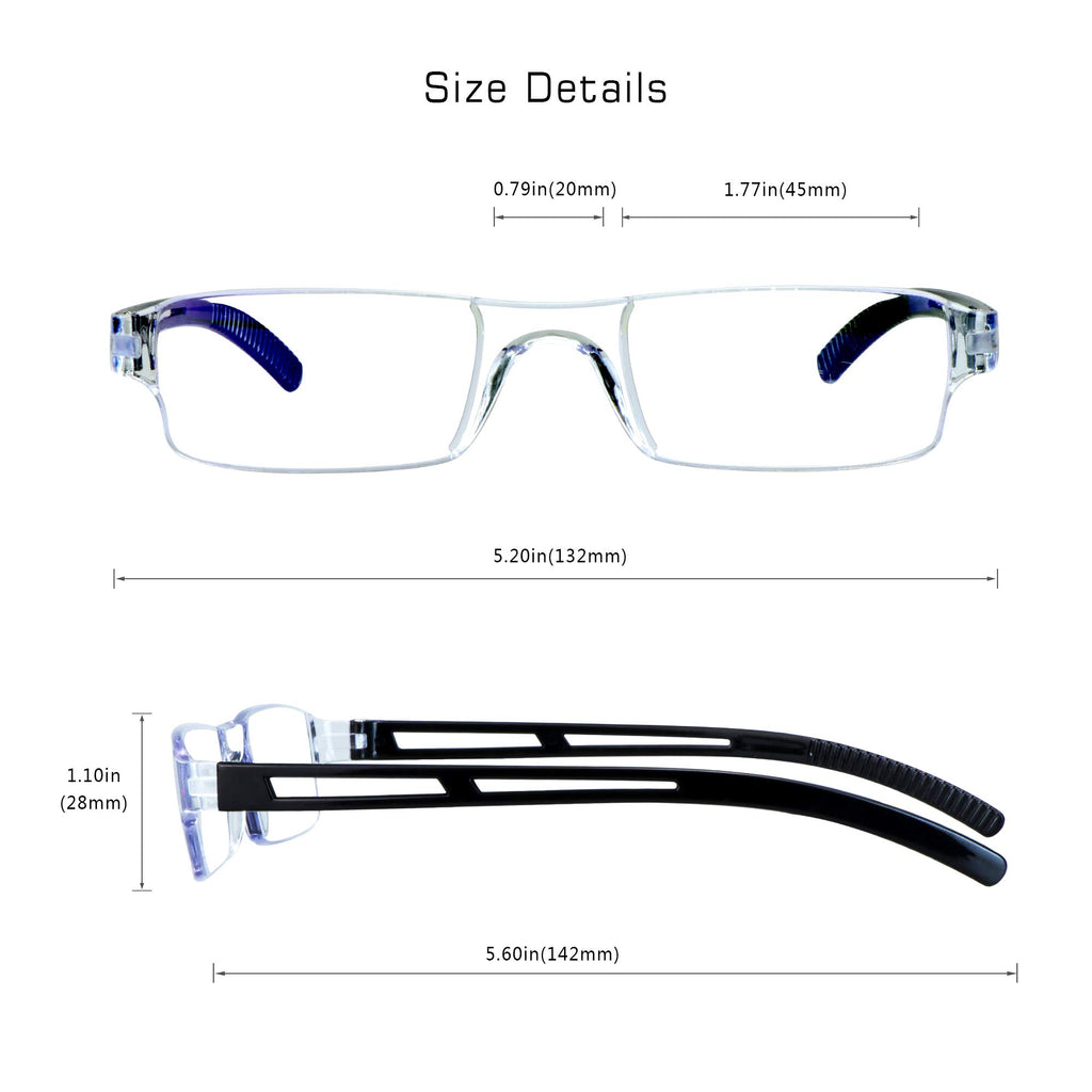 VisionGlobal 5 Pairs Reading Glasses, Blue Light Blocking Glasses, Computer Reading Glasses for Women and Men, Fashion Square Eyewear Frame (Black,+2.50 Magnification)