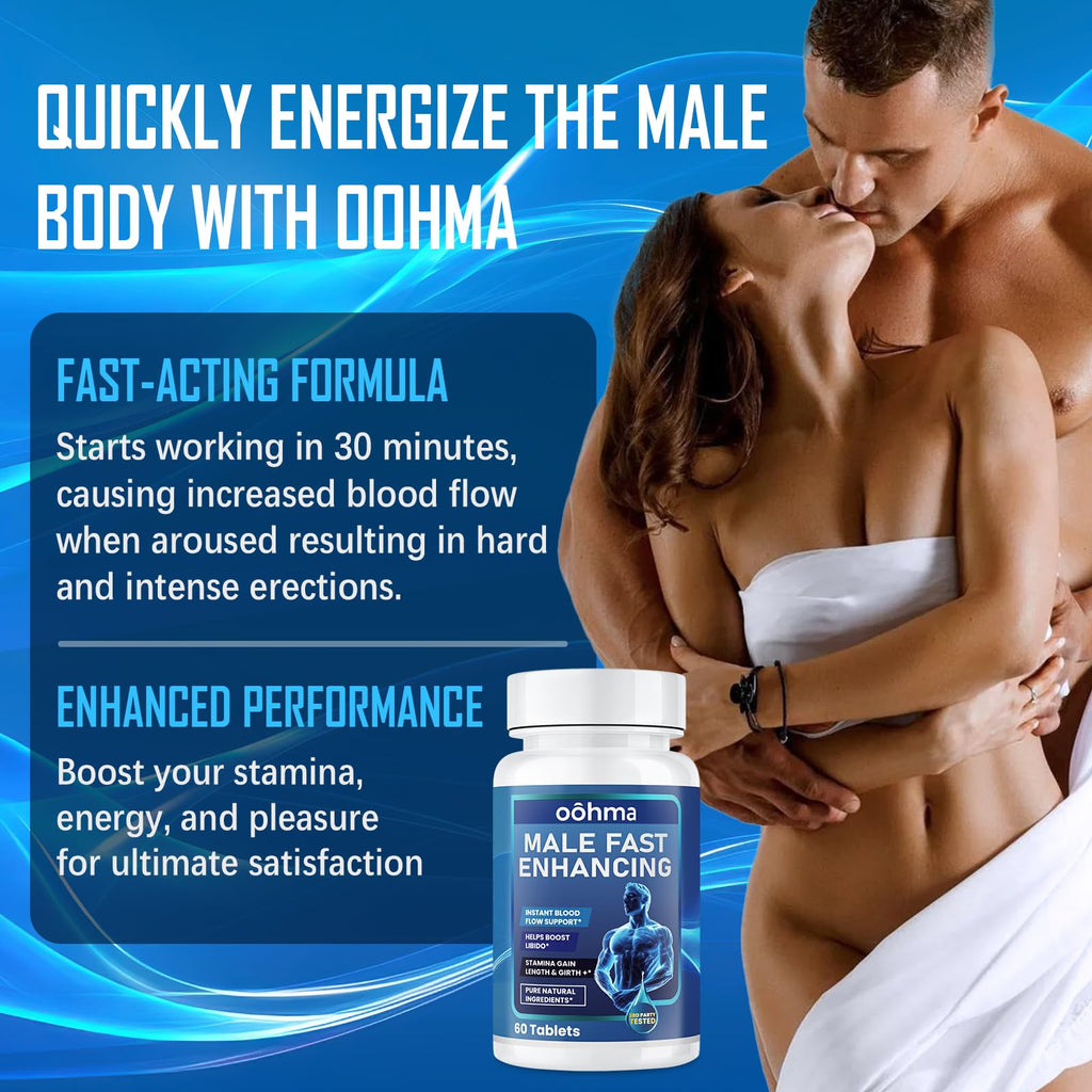 Oohma New Male Enhancing Supplement, Designed to be Fast Acting for Blood Flow to Gain Length & Girth + Stamina, Maca, Epimedium, and Other Natural Ingredients, 3rd Party Tested Supplement 60 Tablets