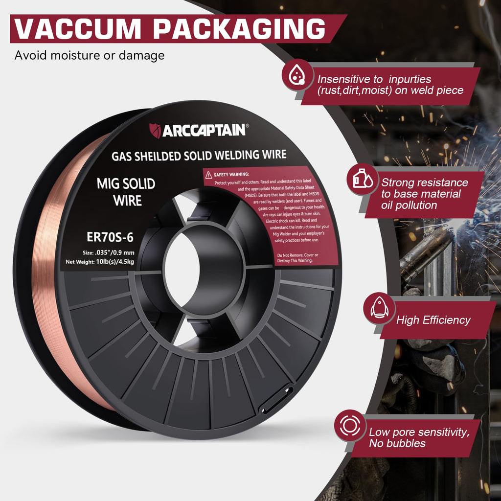 ARCCAPTAIN Mig Welding Wire, 0.035 10Lb Mig Wire ER70S-6 10Lbs Gas Solid Carbon Steel Low Splatter Mig Welding Wire Compatible With Lincoln Miller Forney Harbor Welder 0.09 4.5KG