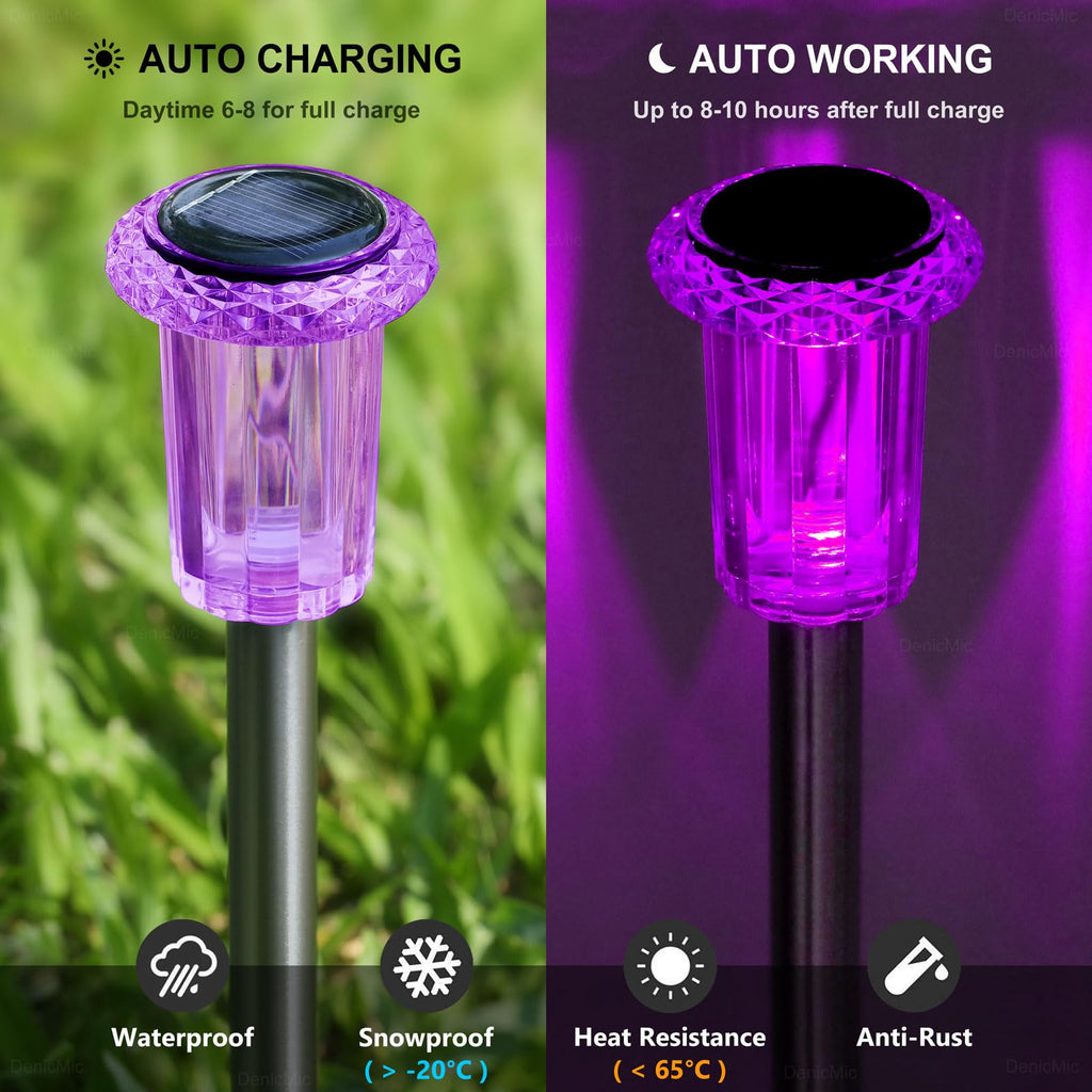 Gorrzai Halloween Solar Lights Outdoor 10 Pack LED Purple Pathway Lights