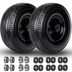 4.10/3.50-4" Tire and Wheel, 10" Solid Tire, 5/8" Bearing with 3/4" & 1/2" Extra Bearings, 4.10/3.50-4 Flat Free Wheels, 2.2" Offset Hub for Hand Truck Garden Wagon Cart Trolley Dolly - 2 Pack