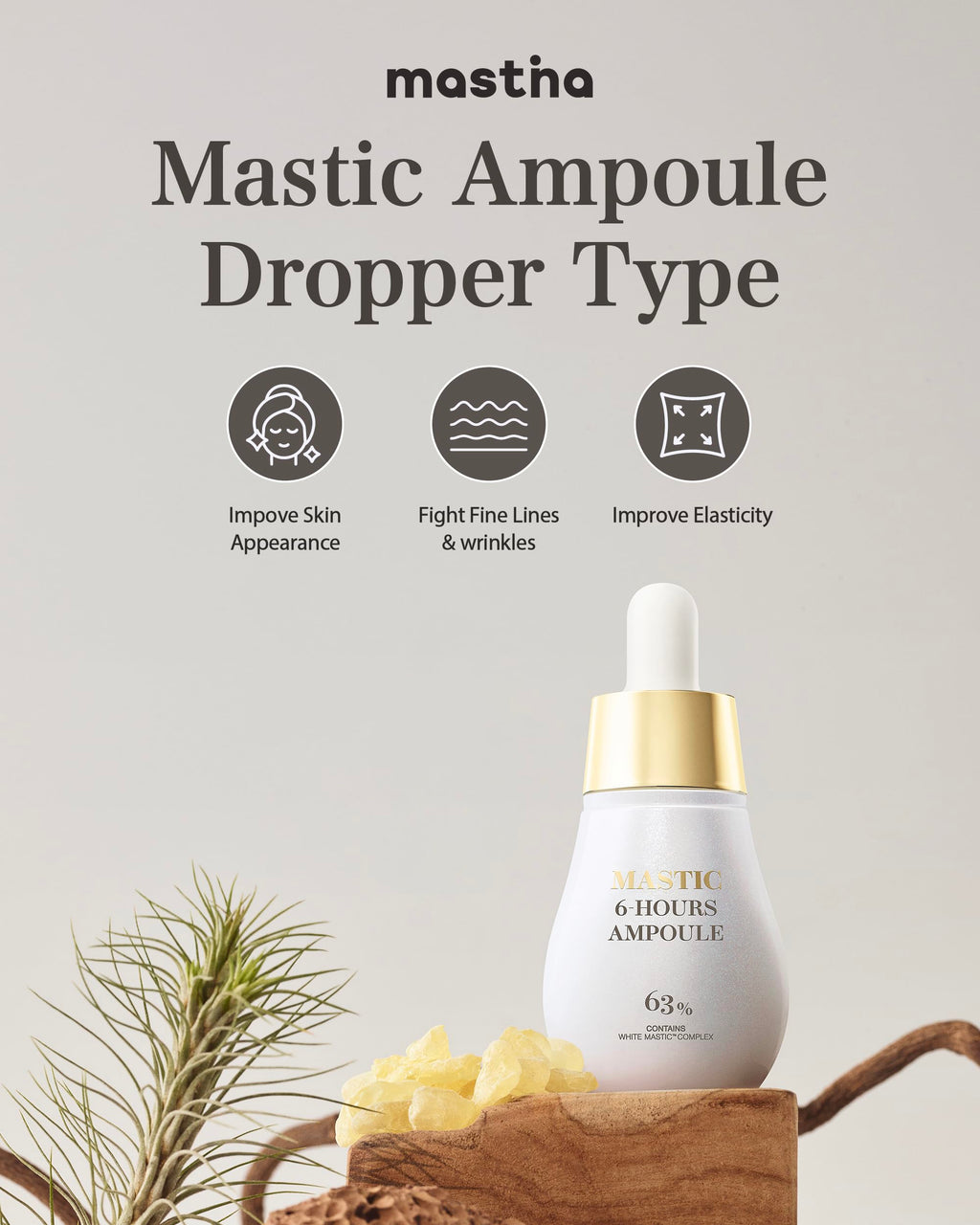 MASTINA Mastic Ampoule Serum (2-Pack, 0.5fl oz Each), Korean Face Serum with 63% Mastic Complex & Niacinamide for Firming & Hydrating, Great Value Pack