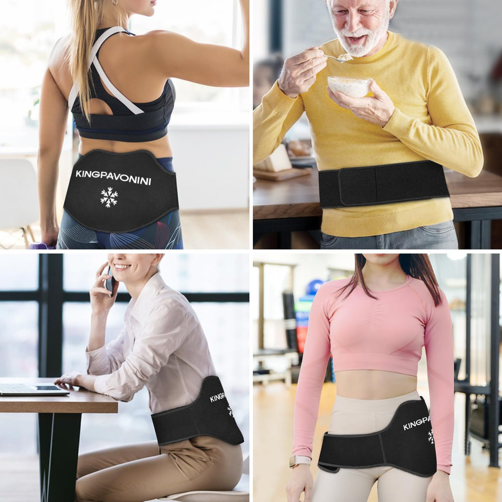 KingPavonini Extra Large Ice Pack for Back Pain Relief with Extension Strap, 2 Pack Reusable Lower Back Gel Ice Pack Wrap for Lumbar Surgery, Sciatica, Herniated Disc, Coccyx Pain, Cold/Hot Therapy