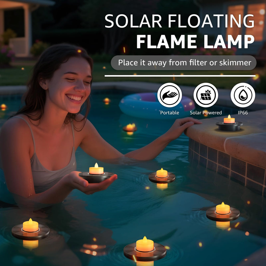 GGNOO Solar Floating Pool Lights, 3-Pack Solar-Powered Float Candles Lamps Tea Light for Pond Party Garden Backyard Outdoor Decor