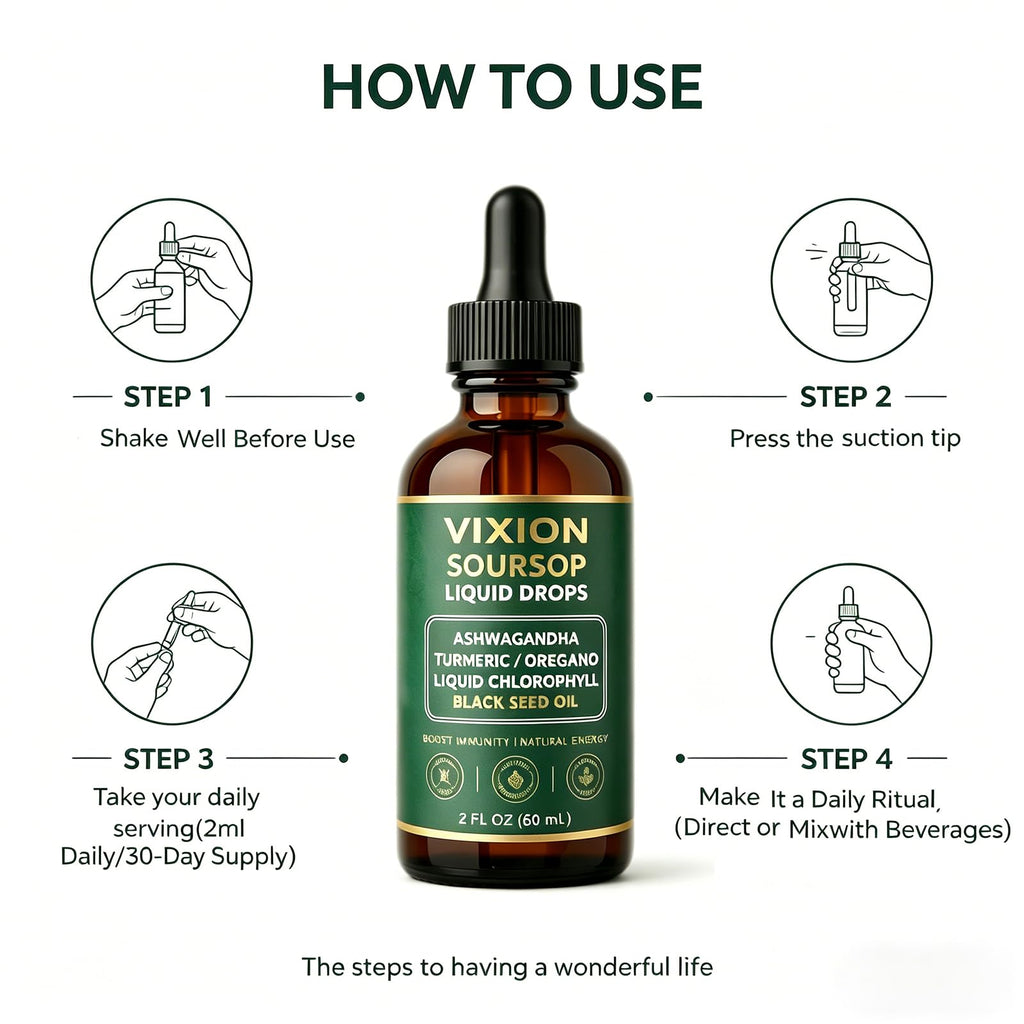 Vixion Soursop Liquid Drops, Vegan, Non-GMO, Easy Dropper for Daily Use, 2 Fl Oz (60 mL) (1pcs)