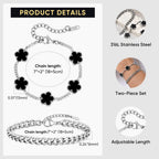 VNOX 2 PCS Floral Bracelets for Men Women -Womens Mens Stainless Steel Silver Cuban Chain Link Bracelet Lucky Charm Four Clover Flower Bracelets Trendy Jewelry Gifts, S01
