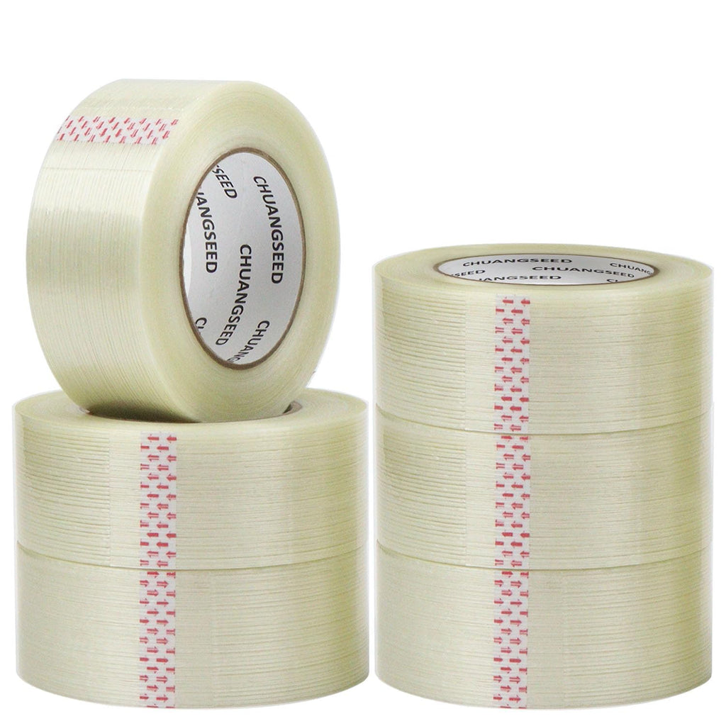 CHUANGSEED 6-Pack Mono Filament Strapping Tape 6.2mil x 2Inch x 60yds Commodity Grade Heavy Duty Transparent Reinforced Fiberglass Tape