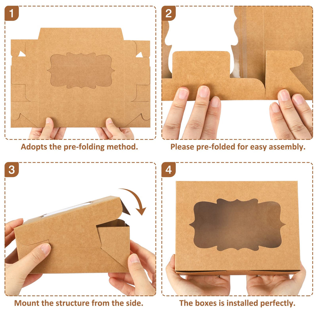 TOMNK 48pcs Cookie Boxes with 3 Style Window,8x6x2.5in Brown Bakery Boxes