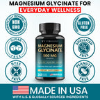 Magnesium Glycinate 500mg Chelate Capsules – 240 Count – 90mg Elemental Magnesium Per Serving – High Absorption Supplement – Non-GMO, Gluten Free – Made in USA