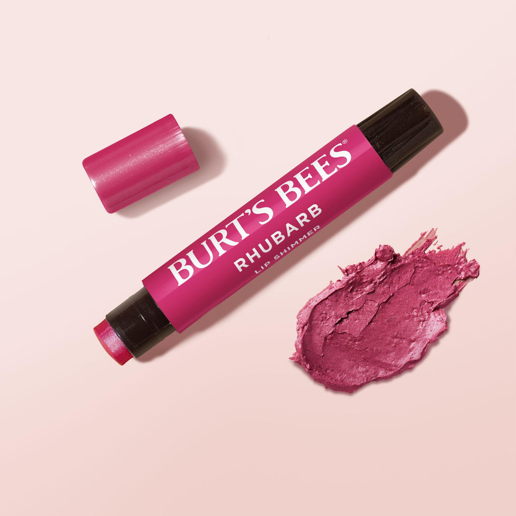 Burt's Bees Shimmer Lip Tint Set, Tinted Lip Balm Stick, Moisturizing for All Day Hydration with Natural Origin Glowy Pigmented Finish & Buildable Color, Rhubarb (4-Pack)