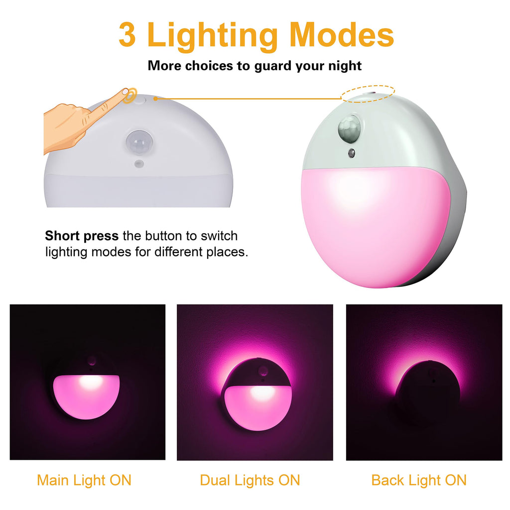 YUNLEX 2 Pack Pink Battery Night Light, Motion Activated Night Light, 2.6" Small Sticky Lights, 3 Light Modes, Dimmable Soft Glow for Bedroom, Nursery, Baby, Kids, Sleep, Soothing Fear of The Dark