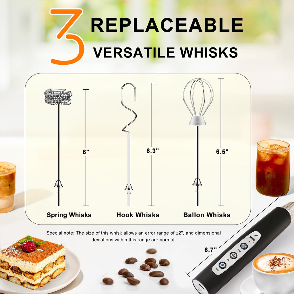 YUSWKO Handheld Milk Frother Wand for Coffee, Rechargeable Electric Whisk