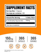 BulkSupplements.com DMG HCl Capsules - N,N-Dimethylglycine HCl, Glycine Supplements - Gluten Free, 1 Capsule per Serving (150mg), 365 Count (Pack of 1)
