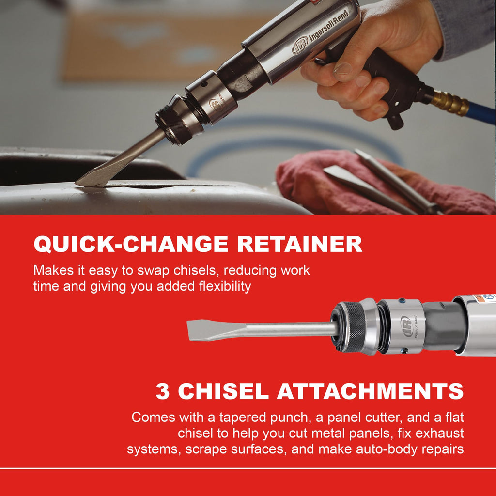 Ingersoll Rand 114GQC Quick Change Air Hammer 3-Piece Chisel Set, 3500 BPM, 2-5/8" Stroke, .401 Shank