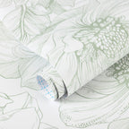 Ismoon Large Floral Peel and Stick Wallpaper Boho White and Green Contact Paper 17.3inx32.7ft Modern Wall Paper Removable Self Adhesive Vinyl Wallpaper for Bedroom Cabinet Bathroom Mural Wall Decor