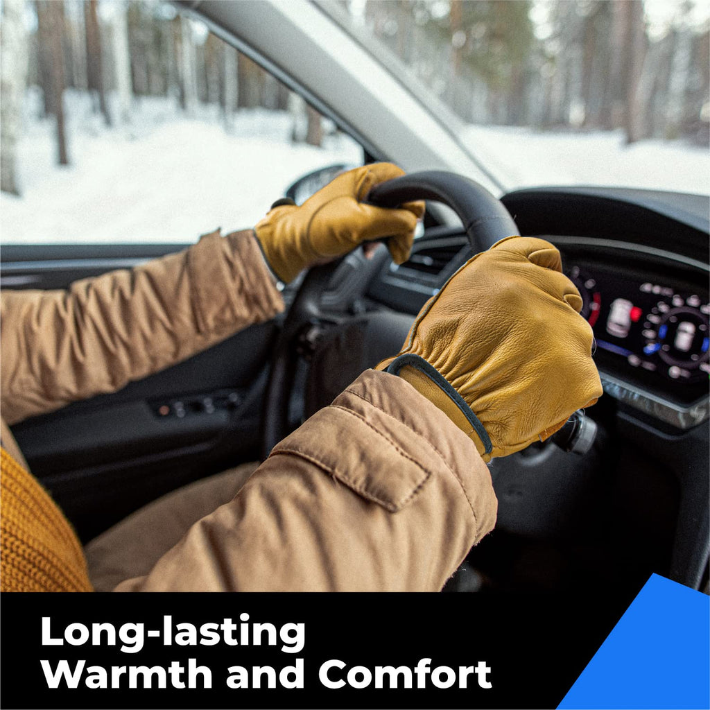 toolant 2 Pairs Winter Leather Work Gloves, Warm Thinsulate Lining for Cold Weather Work, 100% Full Grain Cowhide with Abrasion and Puncture Resistance, Size Medium