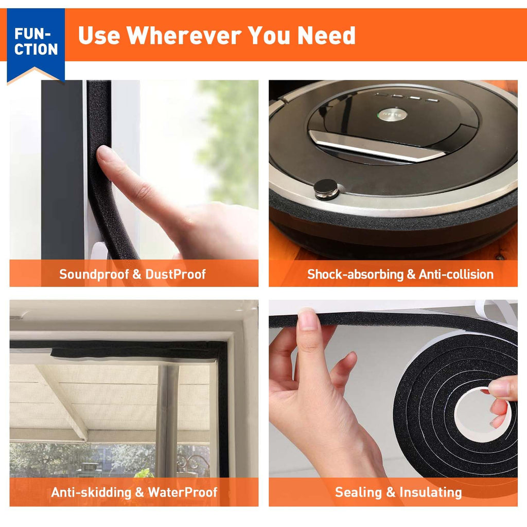 MAGZO Weather Stripping Door Seal 1 Inch W X 1/2 Inch T, Strong Adhesion and High Resilience Air Conditioner Foam Insulation for Cars, Total Length 13 Feet (6.5 ft x 2 Rolls)