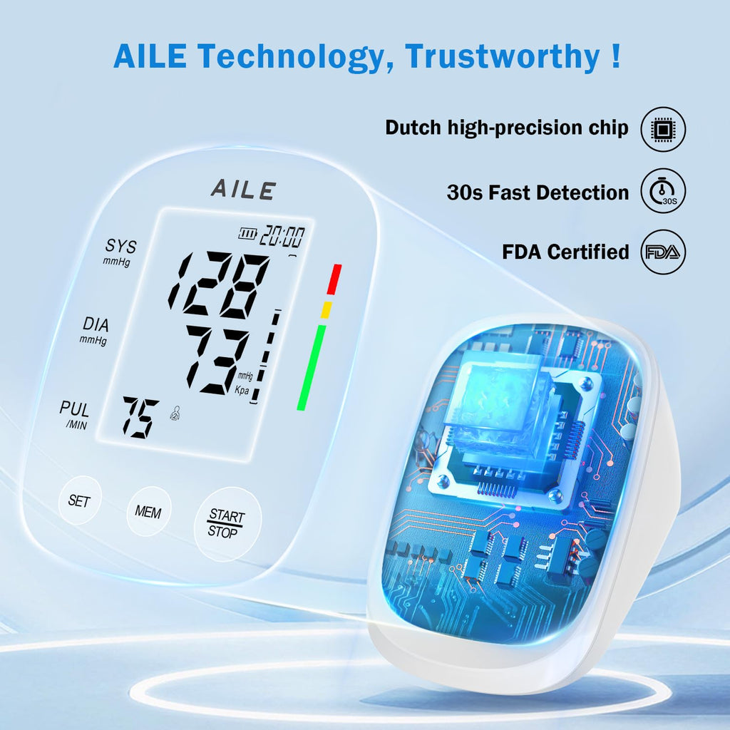 Blood Pressure Monitor, Aile Blood Pressure Machine Upper Arm Large Cuff(8.7"-16.5"), High Automatic Blood Pressure Monitors Cuff for Home Use, (BP) Manual Arm Blood Pressure Monitors, 2 * 99 Memory