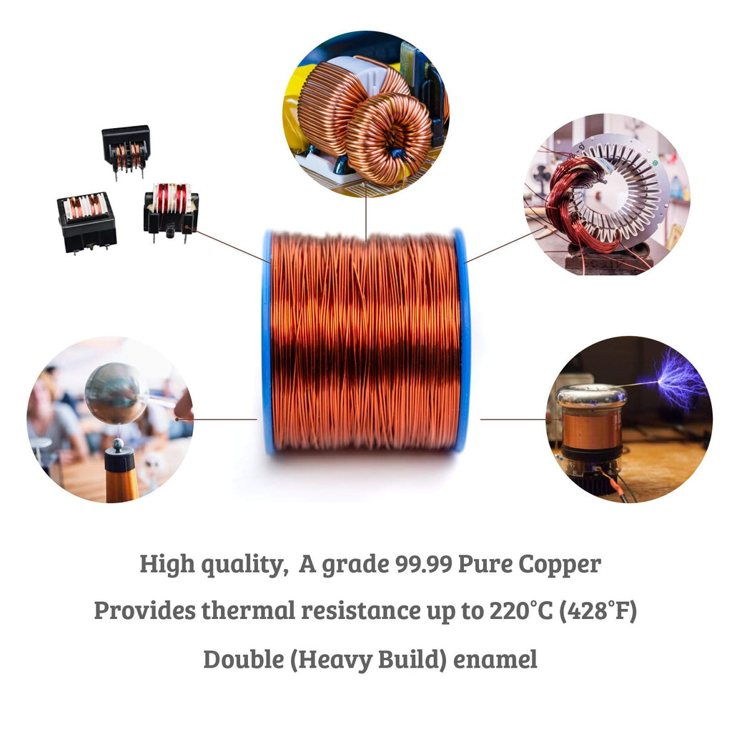 Emtel 24 AWG - 1 lb (805 feet) 99.9% Pure Copper Wire, Enameled Magnetic Wire for Motor, Transformer, Magnetic Coil, & Electroculture Gardening, Winding Magnet Wire - 220°C (428°F) Thermal Class