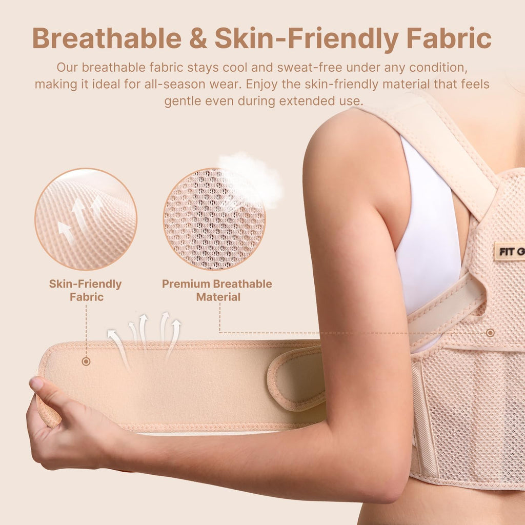 Fit Geno Posture Corrector for Women: Adjustable Lightweight Upper Back Brace for Neck Shoulder & Upper Back Pain Relief - Improve Posture Correct Hunchback Slouching Kyphosis Invisible Under Clothes (M/L Under Bust 32"-45")