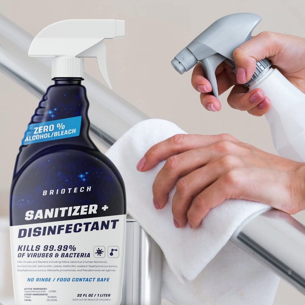 BRIOTECH Sanitizer Disinfectant Hypochlorous, Kill 99.99% of Viruses & Bacteria, Control Mold, Eliminate Odor, Gentle for Nursery & Play Rooms, Food Contact Surface Sanitizer, 1 Gallon Refill