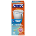 Hefty Medium Trash Bags, 8 Gallon, Ocean Water Scented Garbage Bags with Drawstring Closure, White, 26 Count