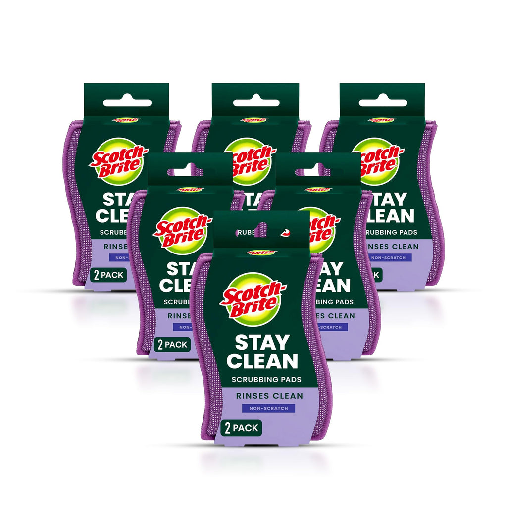Scotch-Brite Stay Clean Scrubber Pads, Non-Scratch Dish Sponges for Kitchen Cleaning, 12 Count, Rinses Clean, Odor-Resistant, Safe on Non-Stick Cookware, Pots, Pans, and Glassware