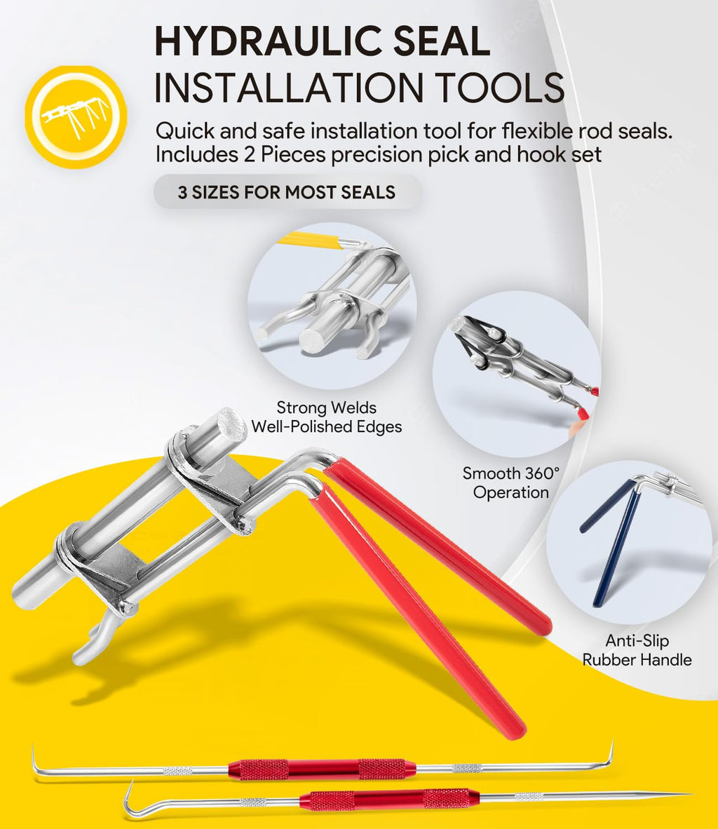 5 Pack Hydraulic Seal Installation Tool Kit, Hydraulic Cylinder Piston Repair Seal Tools, U-Cup Rod Seal Installation Tool Kits, Upgraded Seal Twistor Install Tool Set with Pick and Hook Set