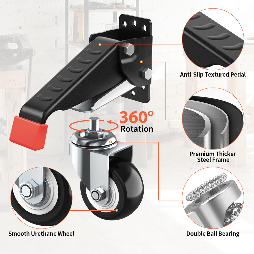 SPACEKEEPER Workbench Casters kit 660 Lbs - Retractable Casters Heavy Duty Bench Caster Wheels Designed for Workbenches Machinery & Tables, 4 Pack