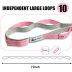 Stretching Strap Yoga Strap with Loops, Stretch Straps for Physical Therapy, Non-Elastic Exercise Strap for Pilates, Dance and Gymnastics with Workout Guide (Pink/Light Gray)