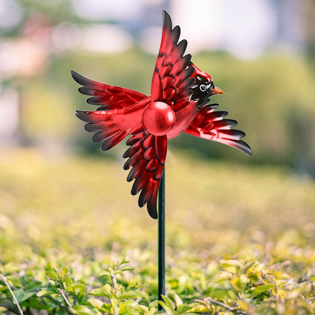 MUMTOP Cardinal Wind Spinner Outdoor, 2 Pack Metal Red Bird Garden Windmill