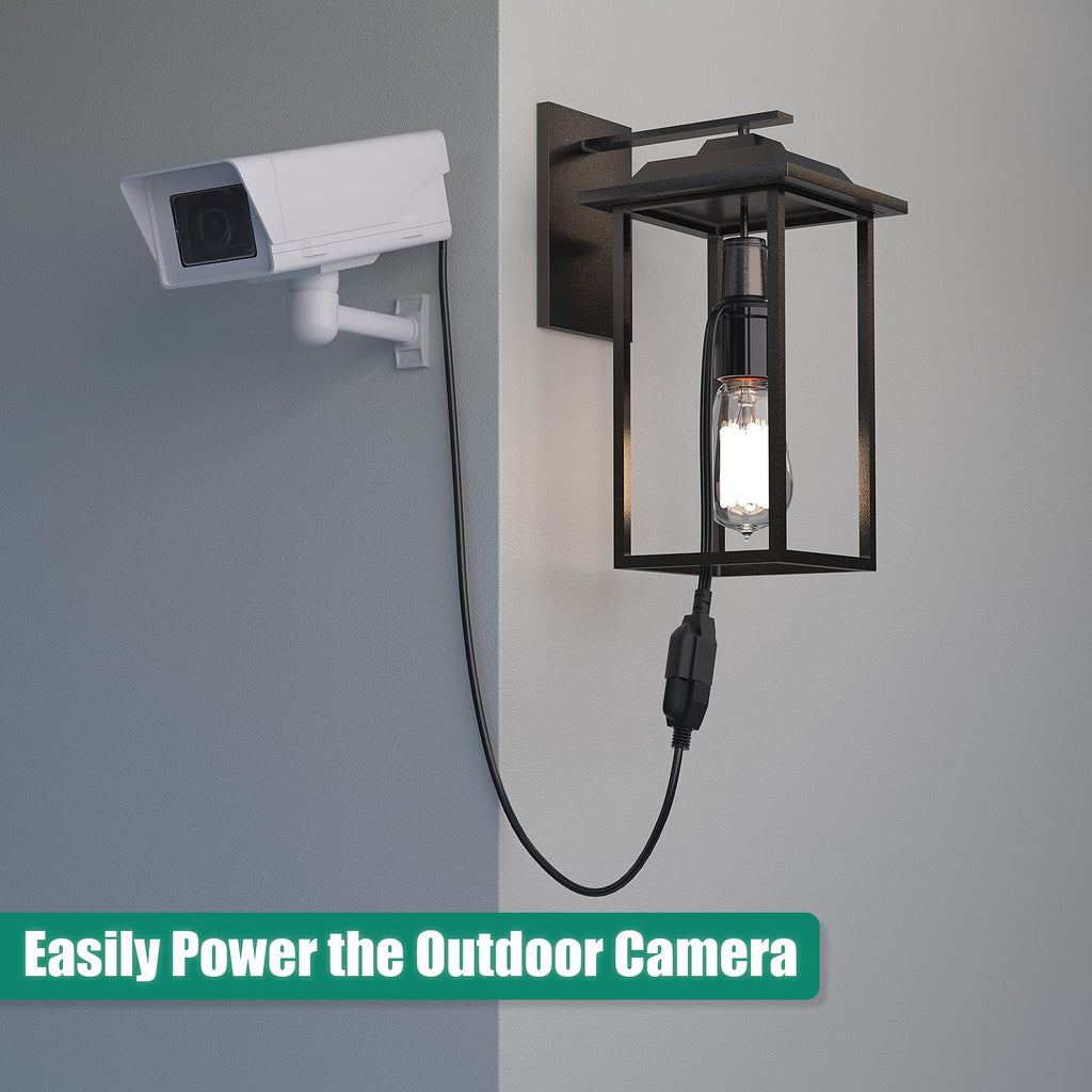 Aaeytby Light Socket Outlet Adapter, 3 in 1 Light Socket to Plug Adapter, Convert E26/E27 Bulb Socket to 3 Prong Outlet with Extension Cord, Suitable for Outdoor Porch Patio Garage 2-Pack