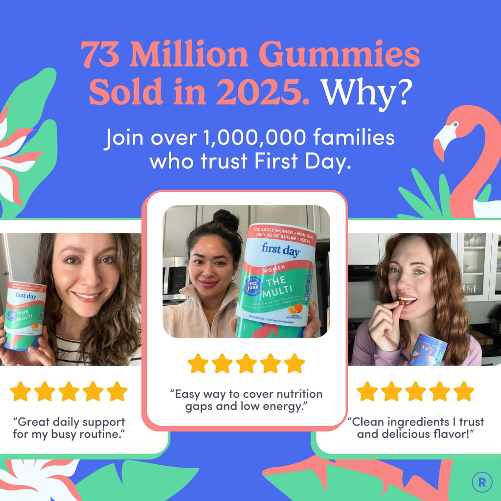FIRST DAY Multivitamin for Women - Daily Womens Multivitamin Gummies - Vitamin A C D E B12, Magnesium, Zinc, Biotin – Vegan, Gluten Free Womens Vitamins - Hair Growth, Skin, Energy – 30 Day Supply